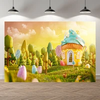 neoback amazing fairy muffin house decorated spring easter on the meadow photo backdrops photography background photocall banner