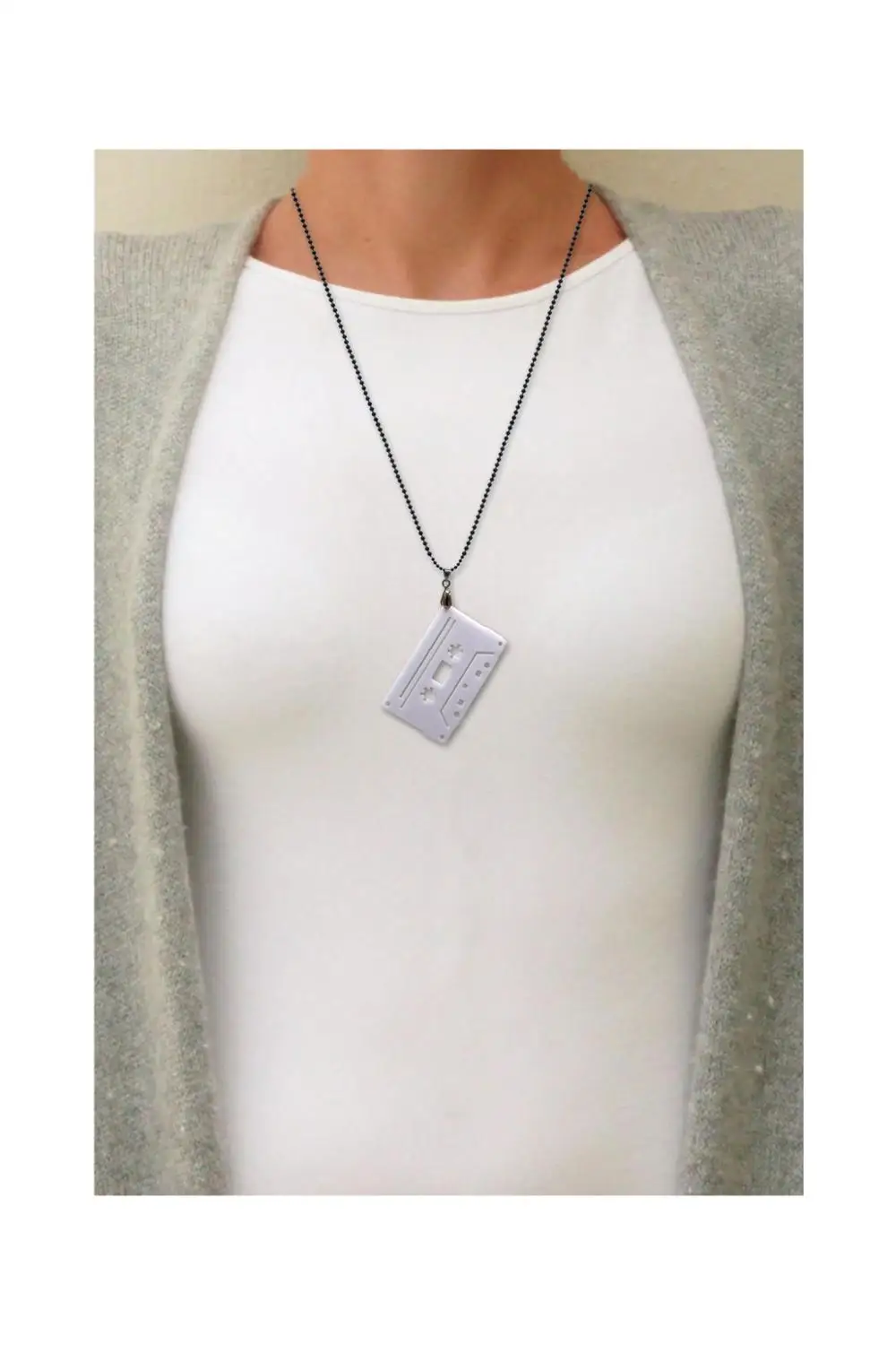 

Cassette Tape Necklace -White