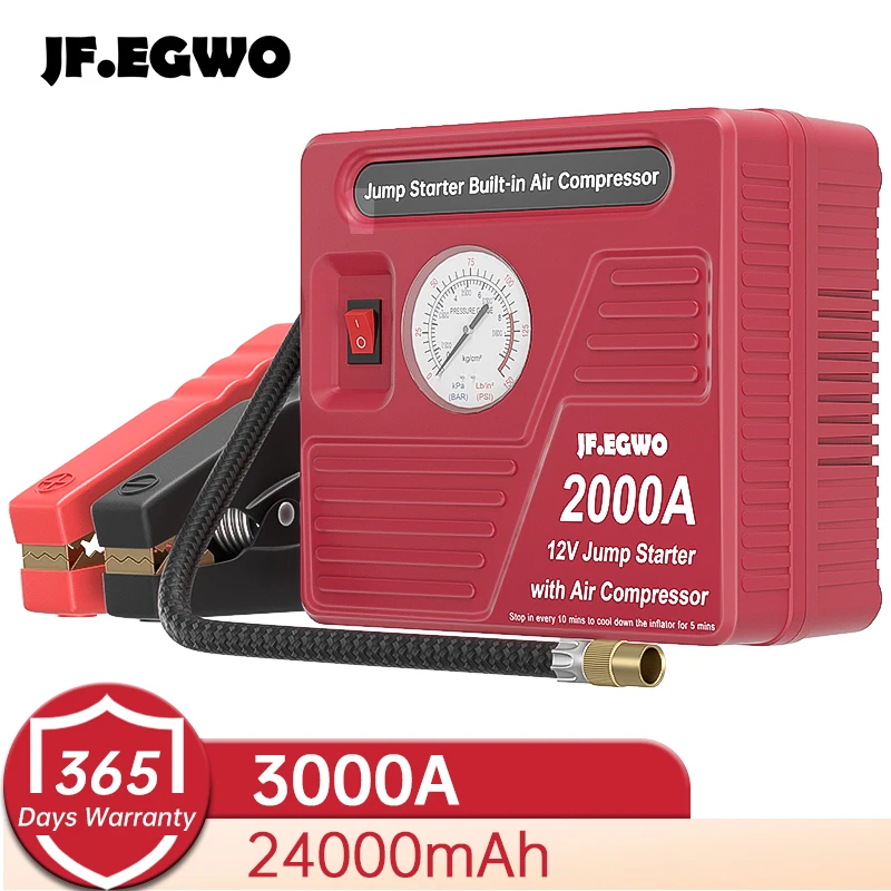 

JF.EGWO 2000A Car Jump Starter With Air Compressor 20000mAh Portable Battery Booster 150PSI Air Pump For 12V Starting Device