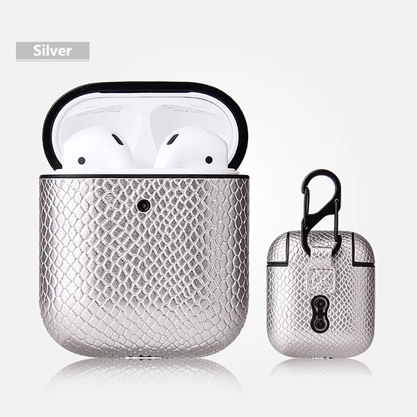 snake skin Silver Airpod сумка из змеиной кожи чехол для Apple AirPods 1 2 Роскошный кожаный чехол водонепроницаемый для зарядки чехол s дропшиппинг - Цвет: snake skin Silver