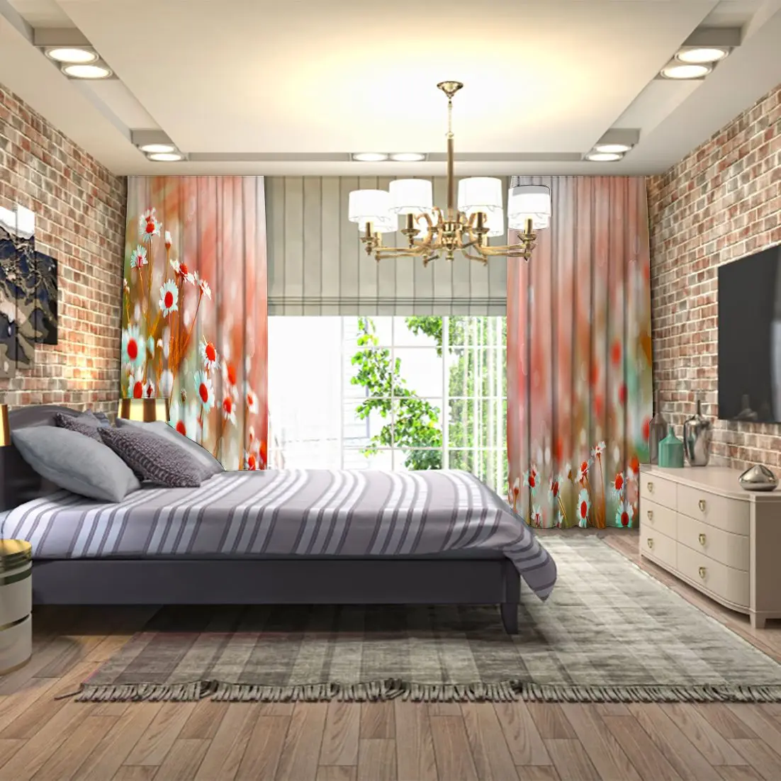 Занавес цветы ромашки поле на солнце светильник Летний сад природа Луг дикие