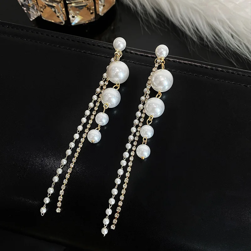 

Temperament Long Tassel Pearl Earrings for Women Fashion Elegant Simulated Pearl Earrings Femme Bride Wedding Party Jewelry