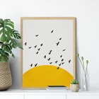 Картина из флока с птицами, настенный постер с изображением желтого Солнца, пейзажа, Современное украшение для гостиной среднего века