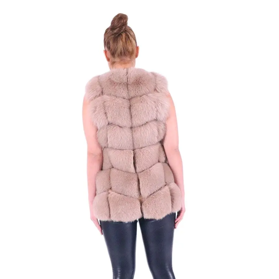 Real Fur Coat Winter Women 2021 Fashion Casual Warm Slim Sleeveless Long Faux Fox Fur Vest Winter Pockets Jacket Women