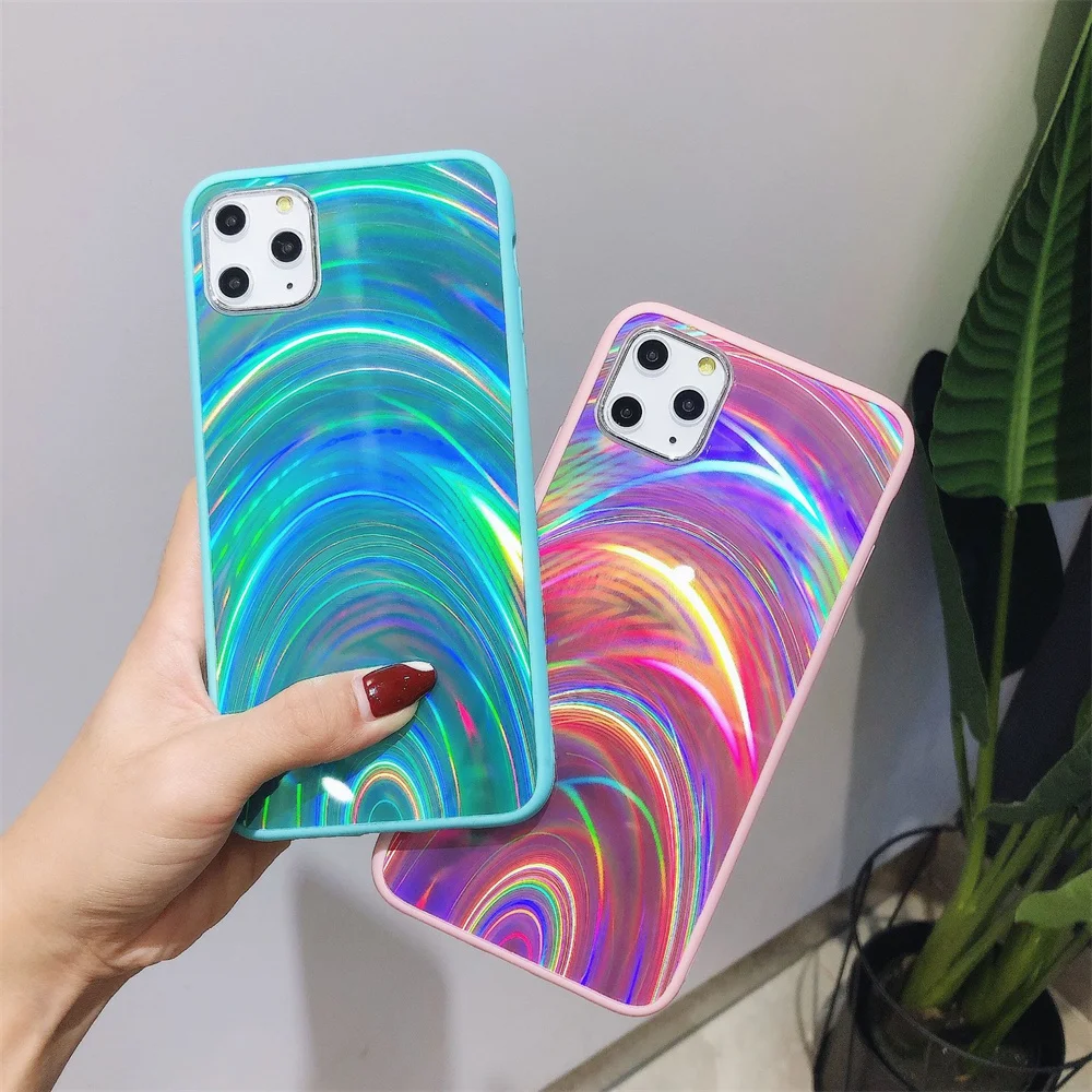 

Rainbow Phone Case For iPhone 13 11 Pro Max 12 Mini Laser Gradient Cover For iphone XR 7 8 Plus XS X SE 2020 Phone Cover