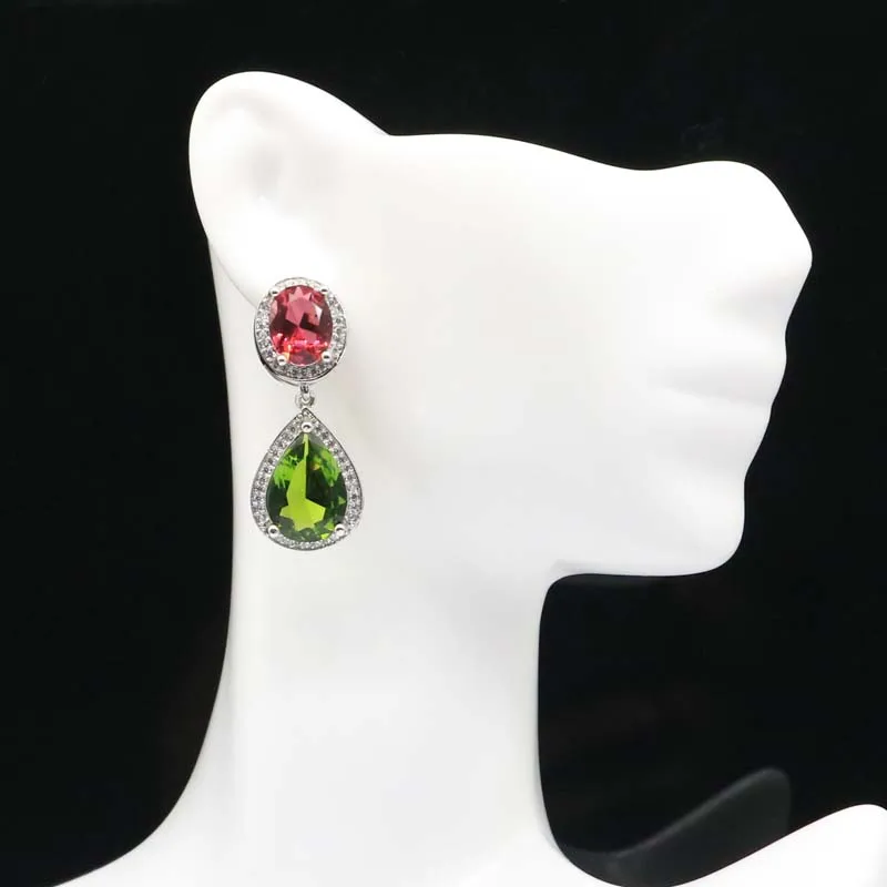 

32x12mm European Design Created Rhodolite Garnet Peridot Blue Topaz Aquamarine 925 Sterling Silver Pendant Earrings