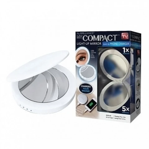 Складное косметическое зеркало c голубой подсветкой . увеличительное карманное