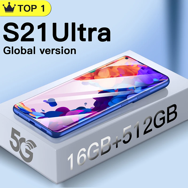 

Смартфон глобальная версия 7,2 HD S21 Ultra android мобильный телефон 16 ГБ + 512 ГБ сотовый телефон 6800 мАч 24 + 48 Мп HD камера 4G/5G сеть