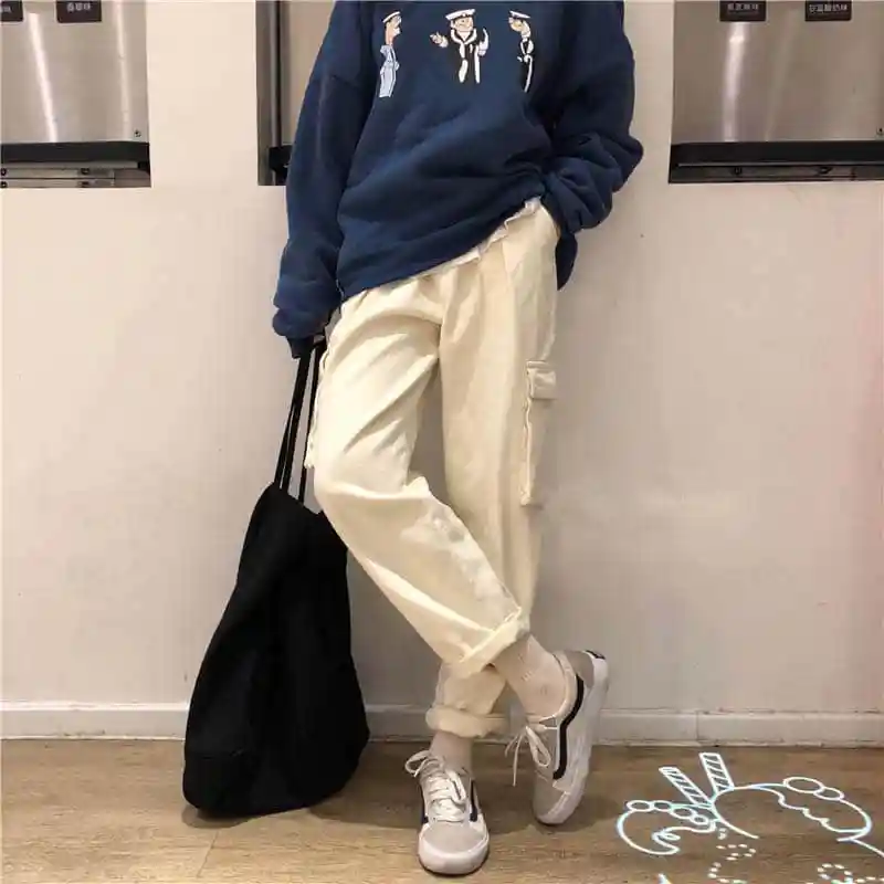 Женские брюки-карго NiceMix в Корейском стиле Модные свободные прямые широкие штаны