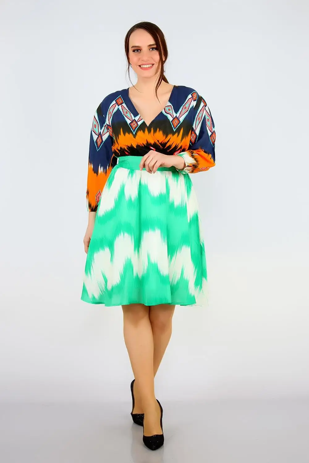 Женское шифоновое платье большого размера с рукавом три четверти зеленое 1466 |