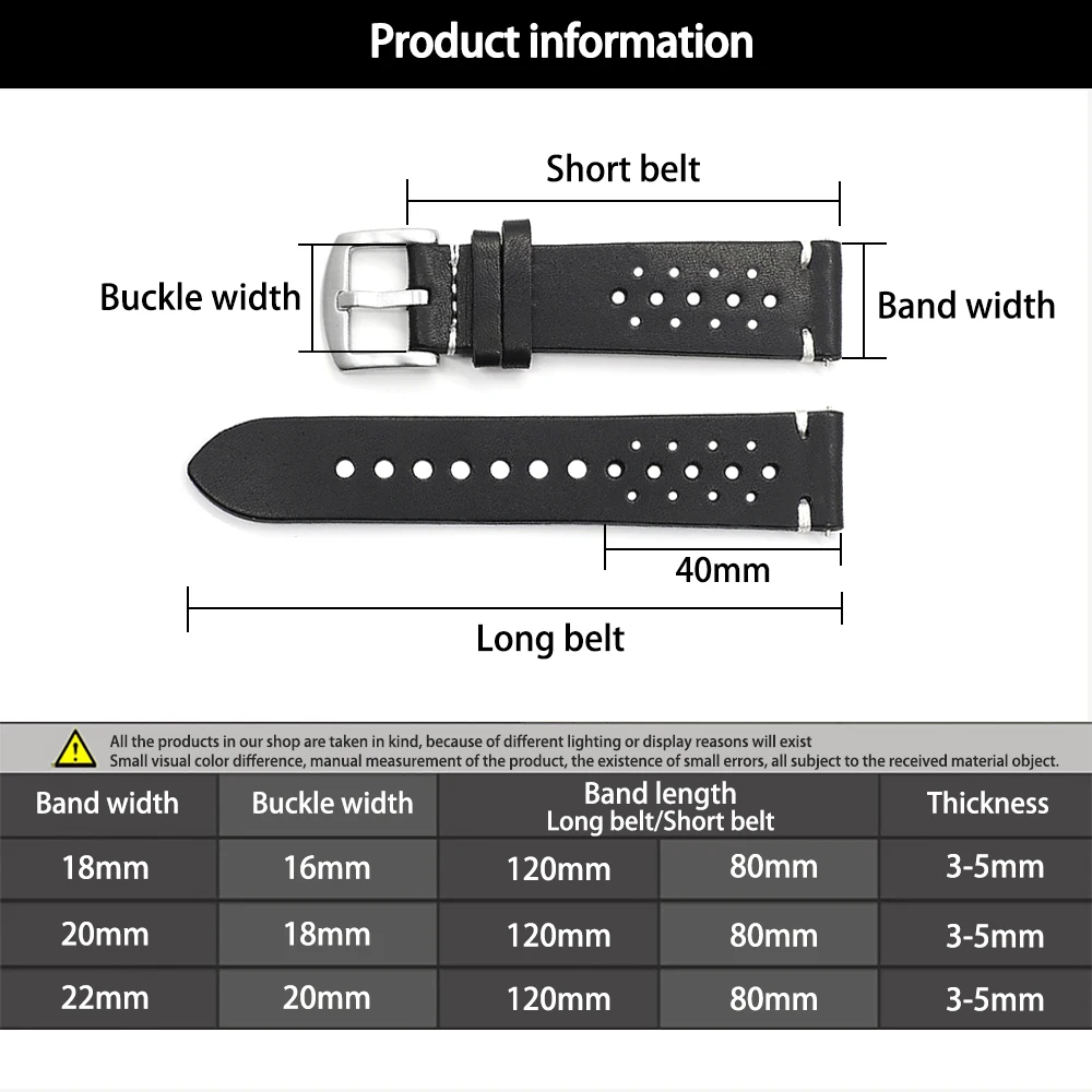 Genuine Leather Watch Band Black Brown Coffee Color Rally Watch Strap Replacement Watchbands 18mm 20mm 22mm