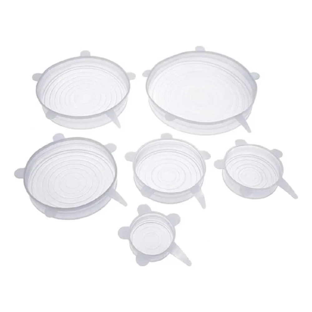 6pcs stretch lids reusable silicone food cover keep fresh storage transparent universal for bowl pot plates caps 6 sizes free global shipping