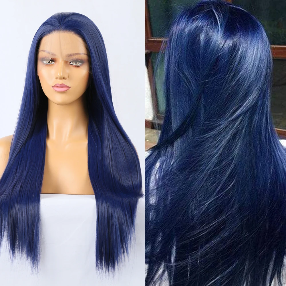 

Dark Blue Lace Front Wigs Synthetic Long Straight Heat Resistant Fiber Hair for Fashion Women Synthetic Lace Front Wigs Daily