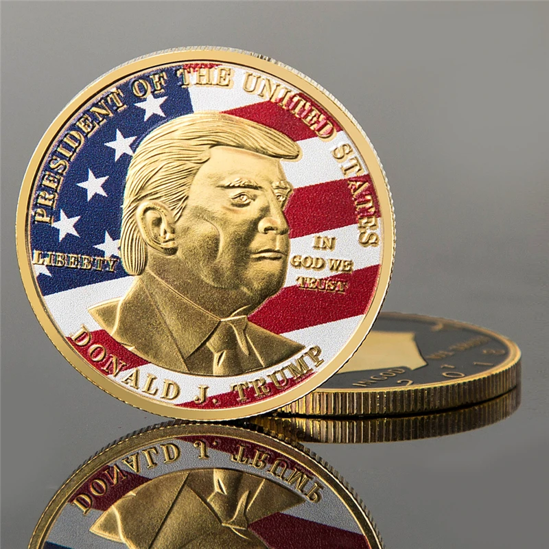Цветная полоса Трамп памятная монета 40 мм флаг президент Дональд Трамп Первая памятная монета Коллекция Золотой домашний декор