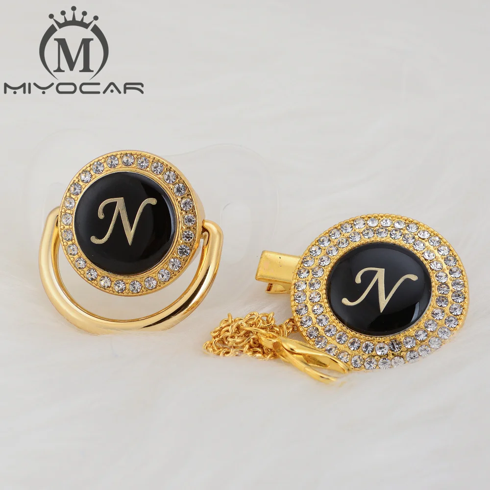 MIYOCAR уникальный дизайн имя инициалы Письмо N Элегантный bling соска и пустышка Клип BPA бесплатно пустышка bling уникальный дизайн LN
