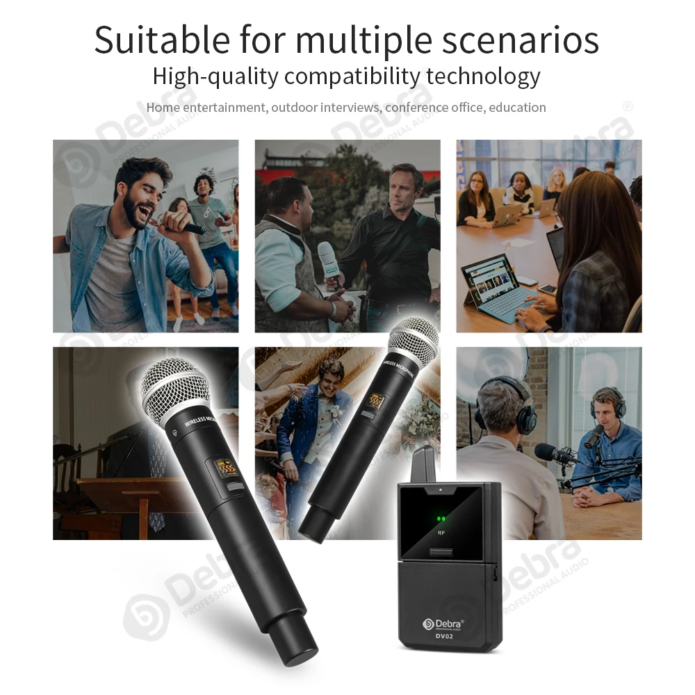 Debra DV01/02H UHF Wireless Handheld Mic with Monitor Function  Support Custom Content Card For Interview Live Broadcast VLOG