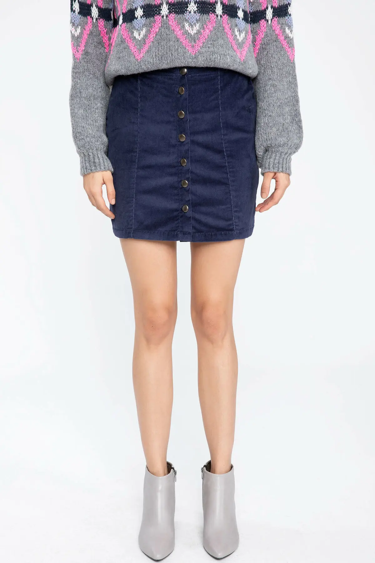 Дефакто женские Джокер Синий Высокая талия карандаш джинсовые однотонные Юбки