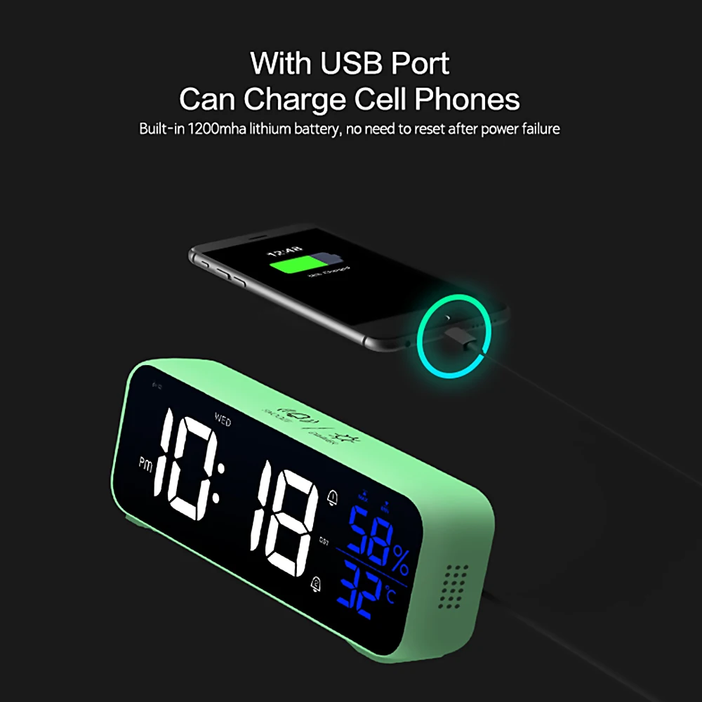 music led digital alarm clock voice control temperature humidity display desktop clocks home table decoration built in 1200mah free global shipping