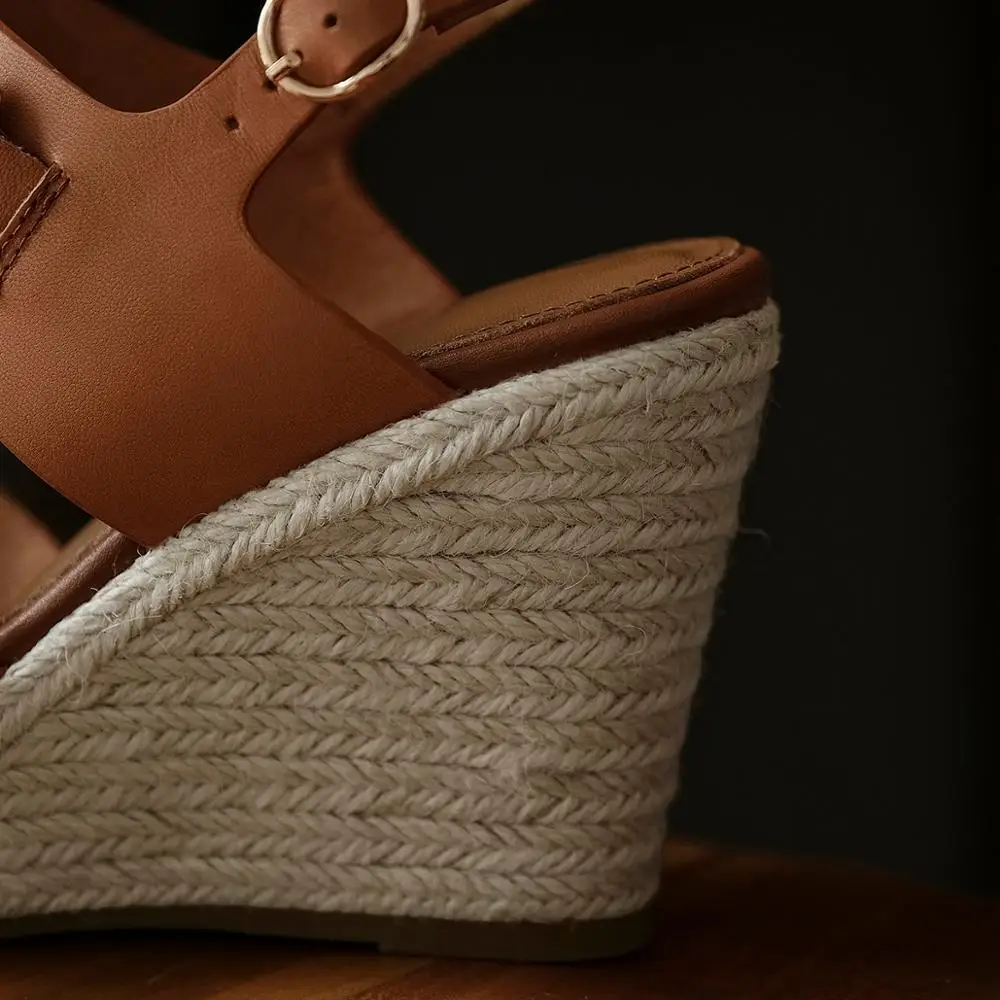 

2021 Women Wedge Sandals Genuine Leather Black Brown Woman Summer Shoes 9cm