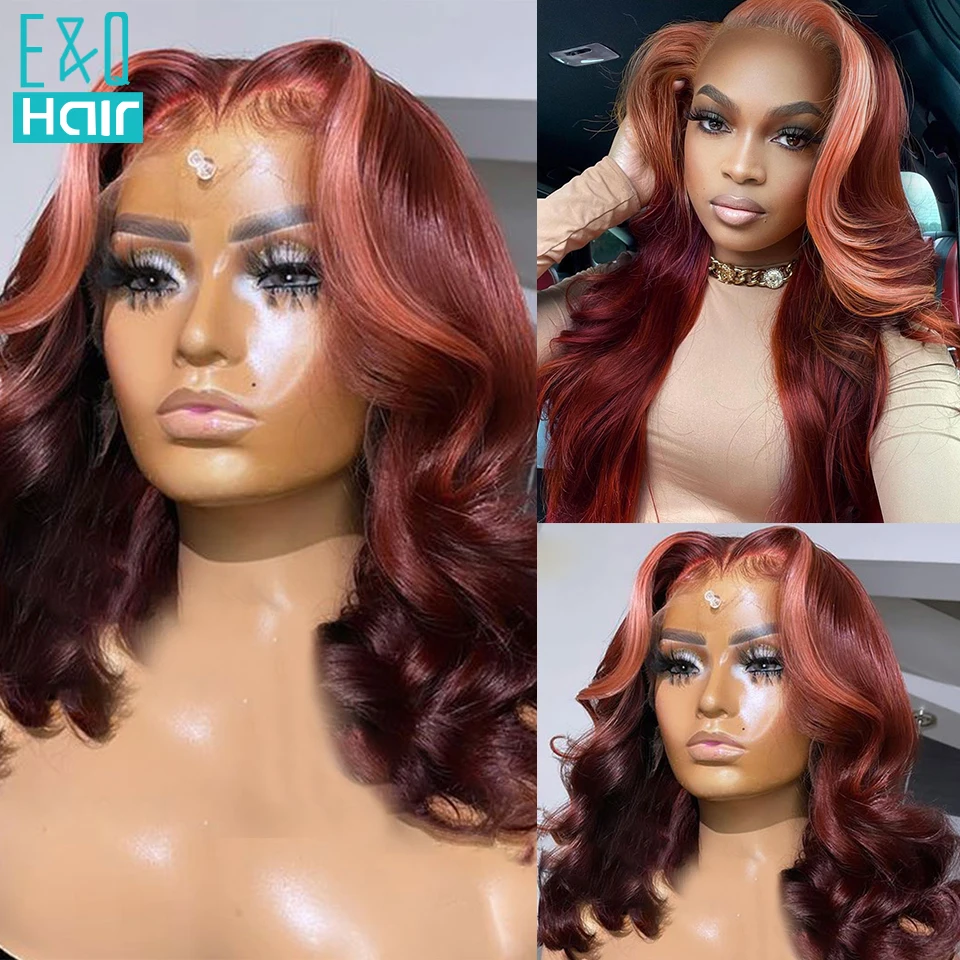 Парик Омбре из натуральных волос для женщин окрашенные темно-красные короткие