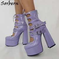 sorbern lavender gladiator women pump shoe block high heels thick platform buckle straps round toe lace up custom size eu33 48