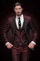 2021 new arrival groomsmen peak black lapel groom tuxedos burgundy men suits wedding best man blazer jacketpantsvest