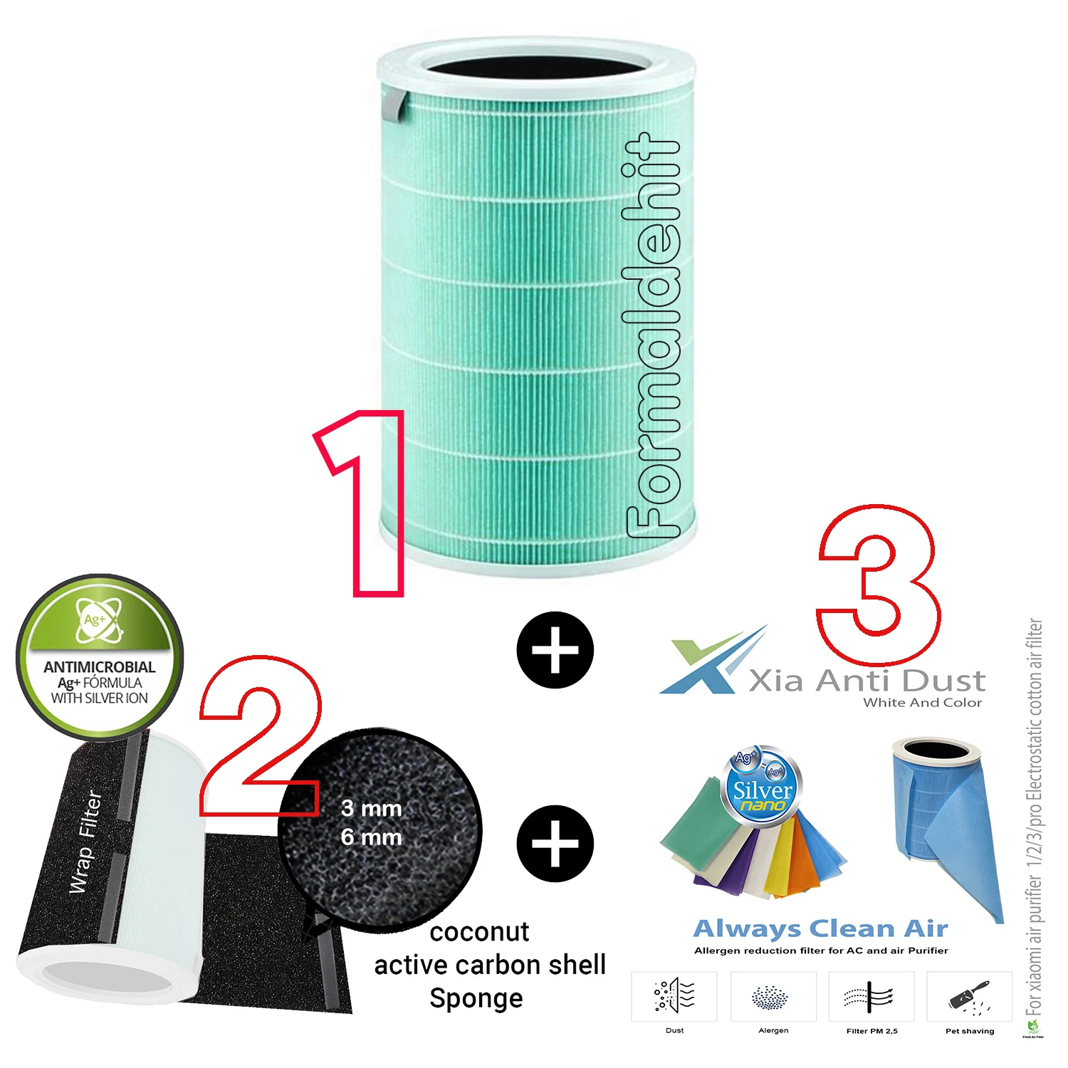 

Xiaomi Mi Air Purifier Filter Types 1/2/3 / H / C / S / Pro Compatible with All Series And Innovative Accessories