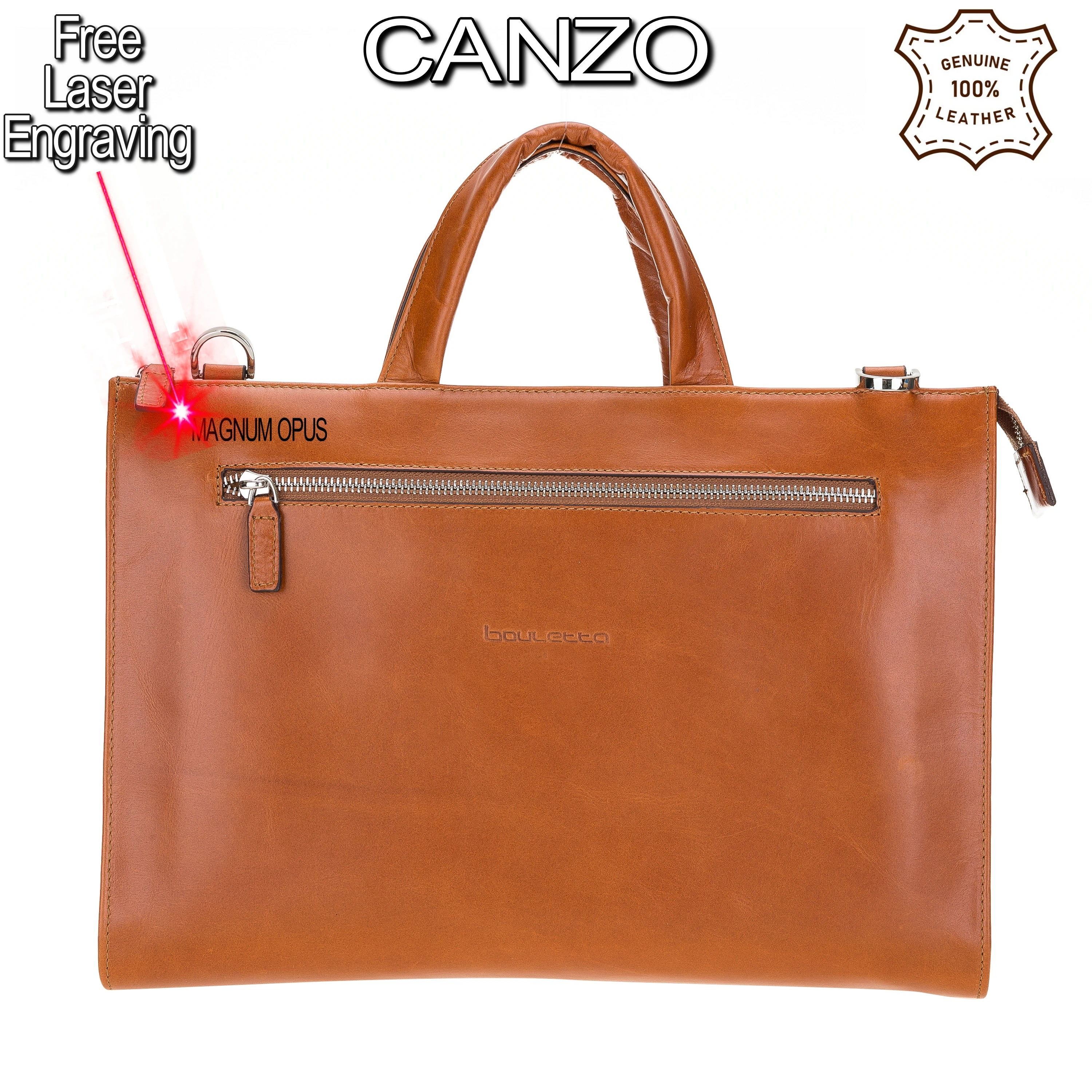 

BOULETTA Handmade Genuine Real Leather Canzo Briefcase Laptop Business Travel Messenger Durable Bag with Shoulder Strap Unisex