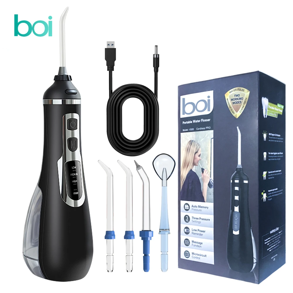 Boi Power Strong Portable USB Rechargeable 200ML Smart Oral Irrigators Water Flosser Pulse Dental Whitening Teeth Cleaner Jet