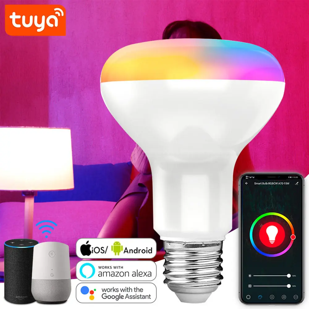 

Умная Светодиодная лампа Tuya с Wi-Fi, E27, 15 Вт