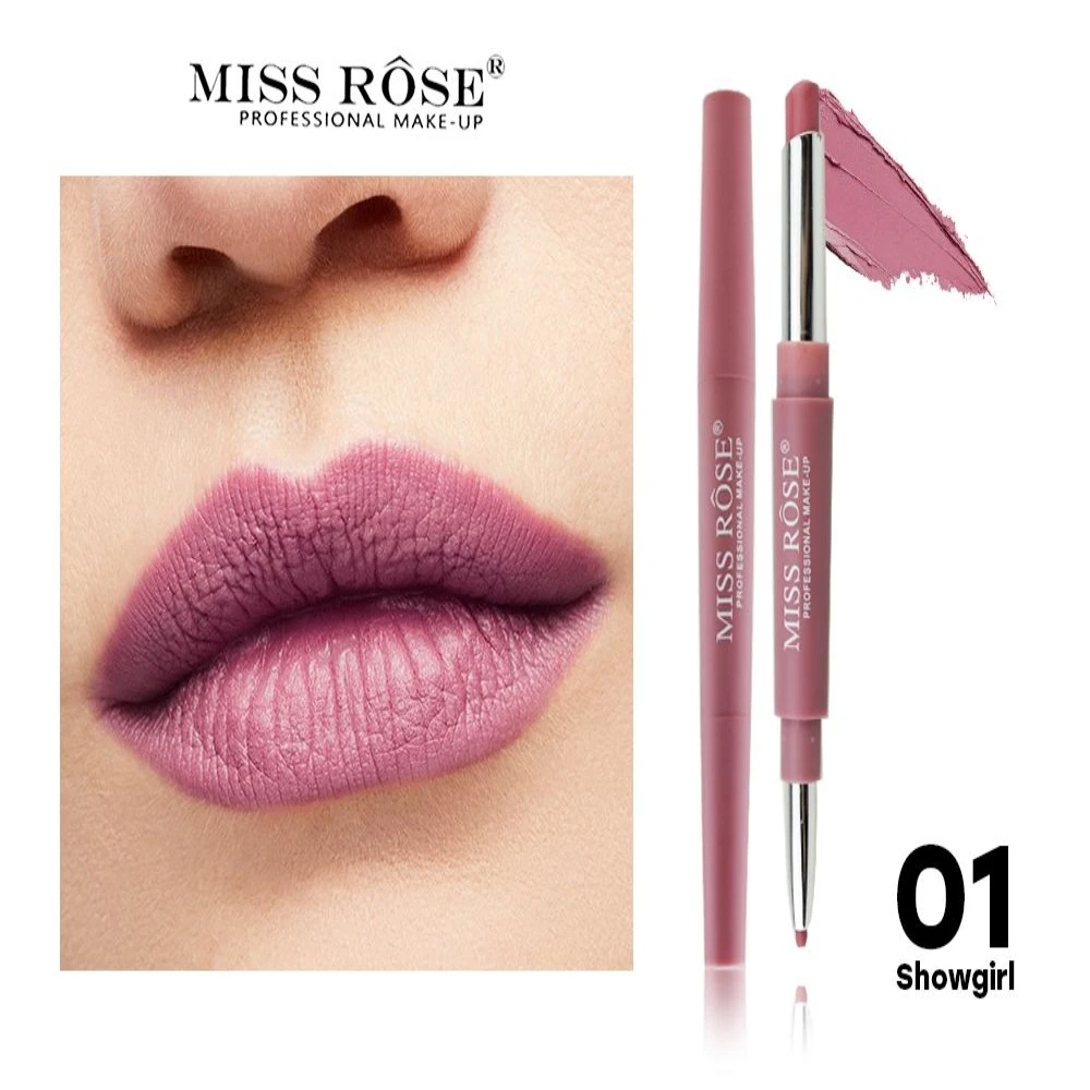 Помада для губ Кремовая + карандаш MISS ROSE увлажняет придает объем |