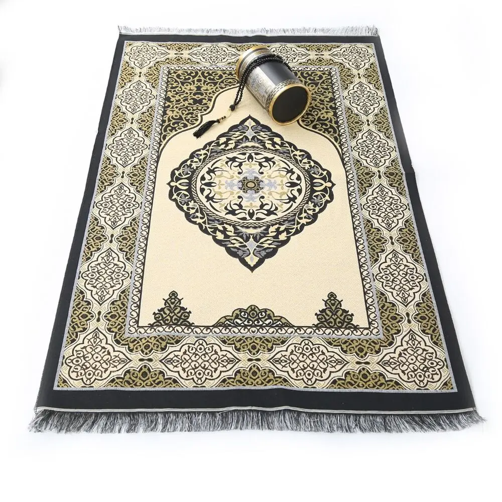 

Мусульманский молитвенный коврик, искусственная тафта, Кааба, узорчатый Розарий, Цилиндрическая Коробка, исламский легкий тонкий яркий бахрома 70x120 см