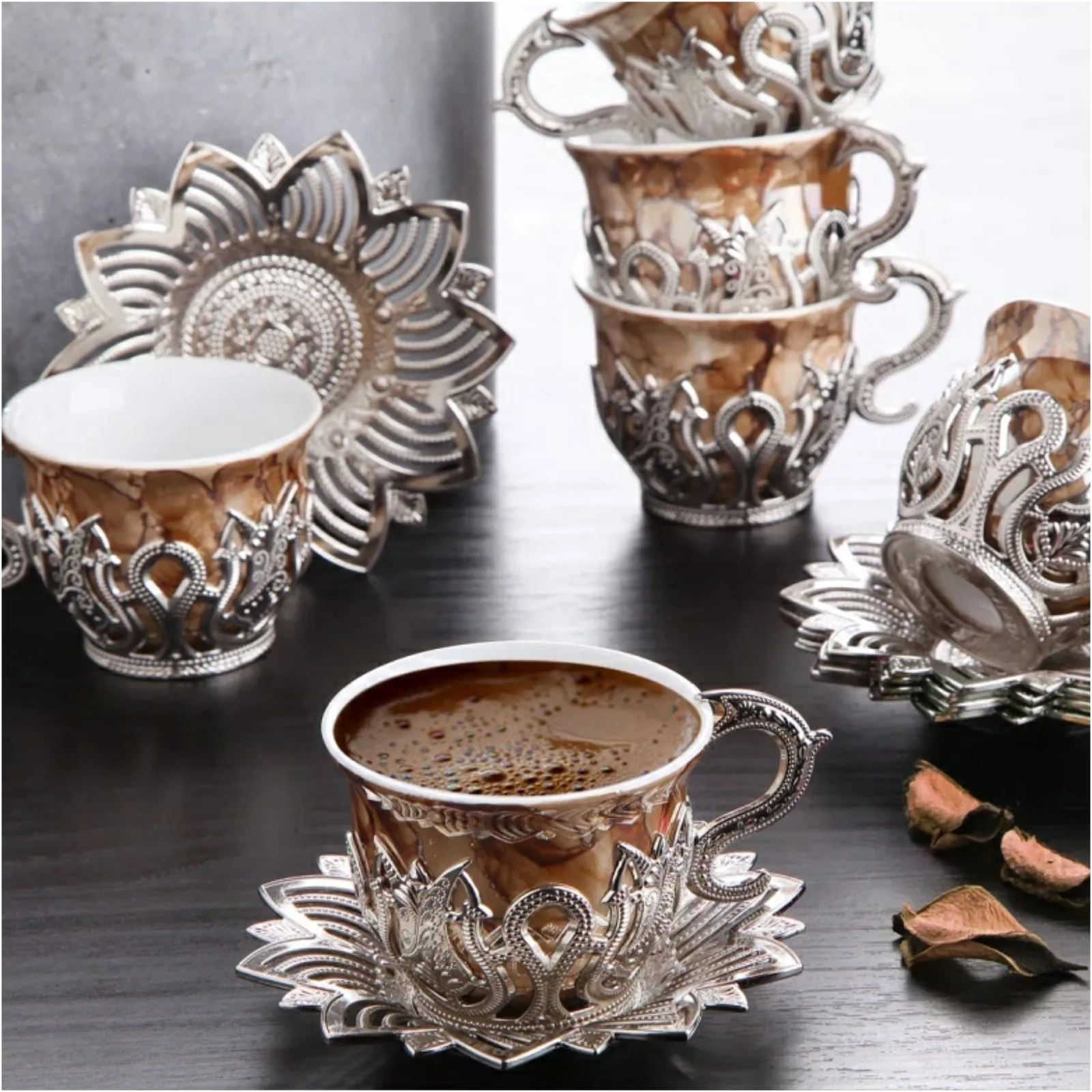 

Turkish Coffee Cups and Saucers Serving Set Ceramic Coffee cups Home Decor Demistasse Porcelain Coffee Set