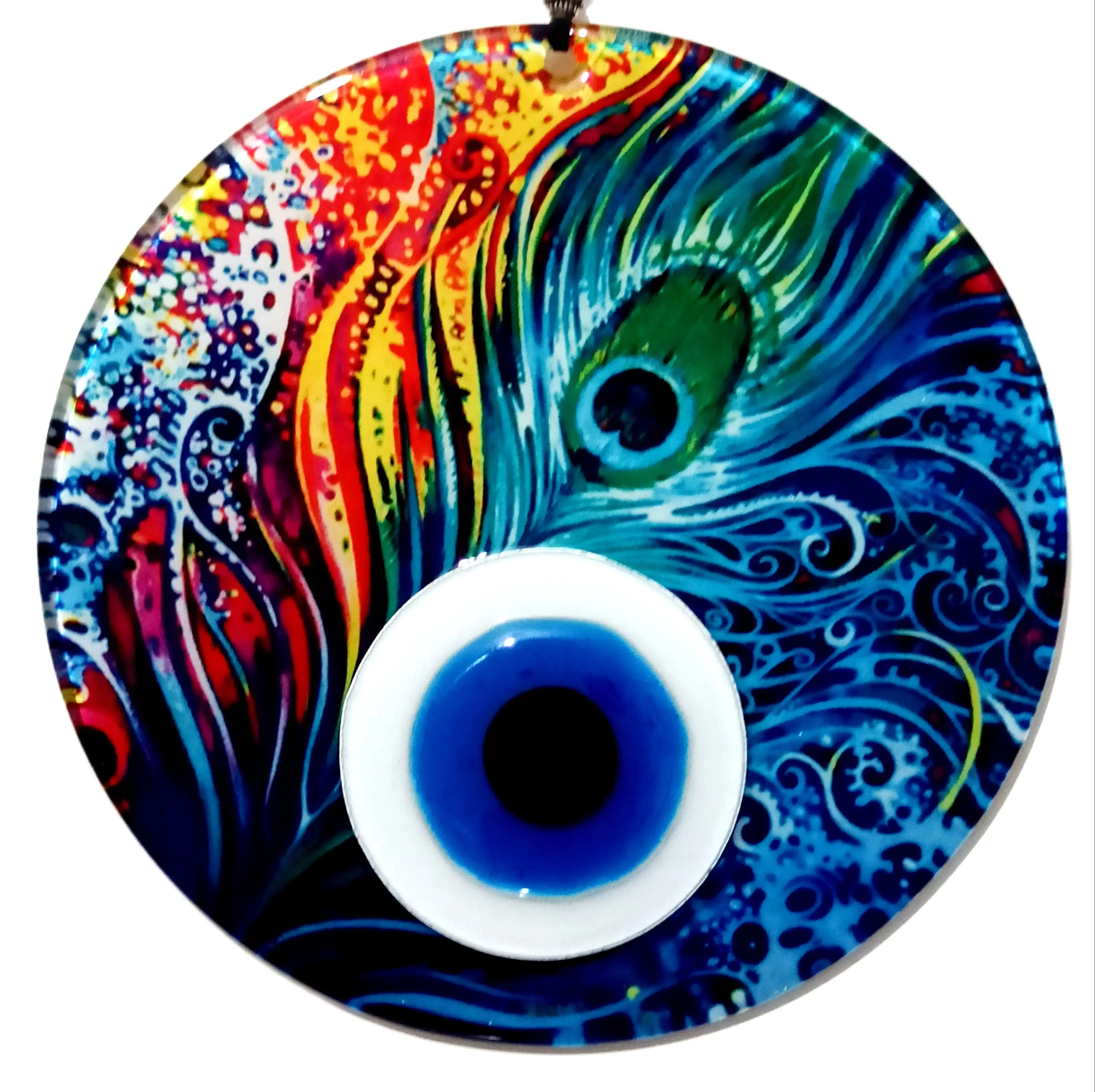 

Fusion Glass Bird Feather Pattern 16 Centimeter Handmade Wall Ornament Evil Eye