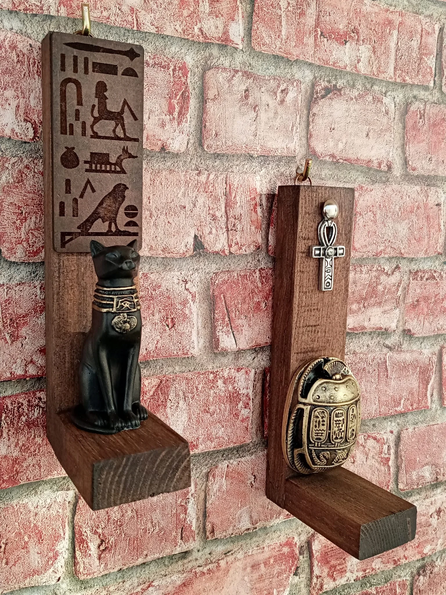 

Ancient Egyptian Scarab Cat Goddess Bastet Ankh Hieroglyphic pattern.
