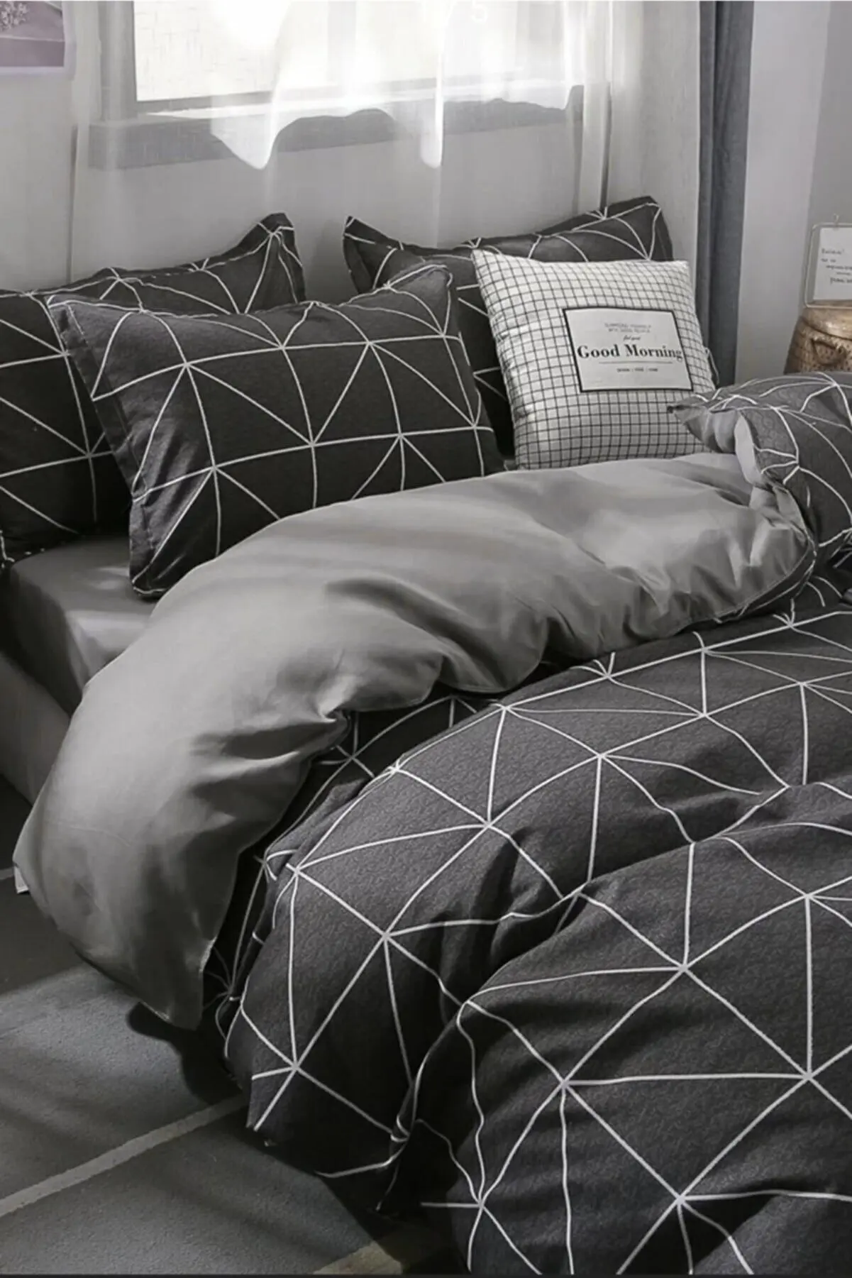 

160x220cm Classic Simple Bedding Set Single Black gray Solid Bed Linen 3pcs Duvet Cover Sets Bed Sheet Comforter Cover Home