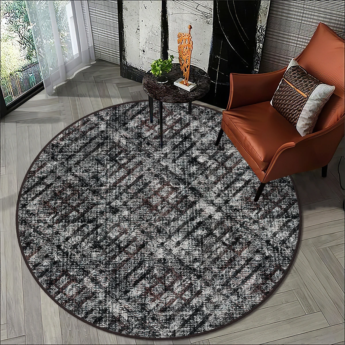 

Grey Modern living room carpet kitchen round carpet room carpet black grey lines anti allergic high quality Free Shipping