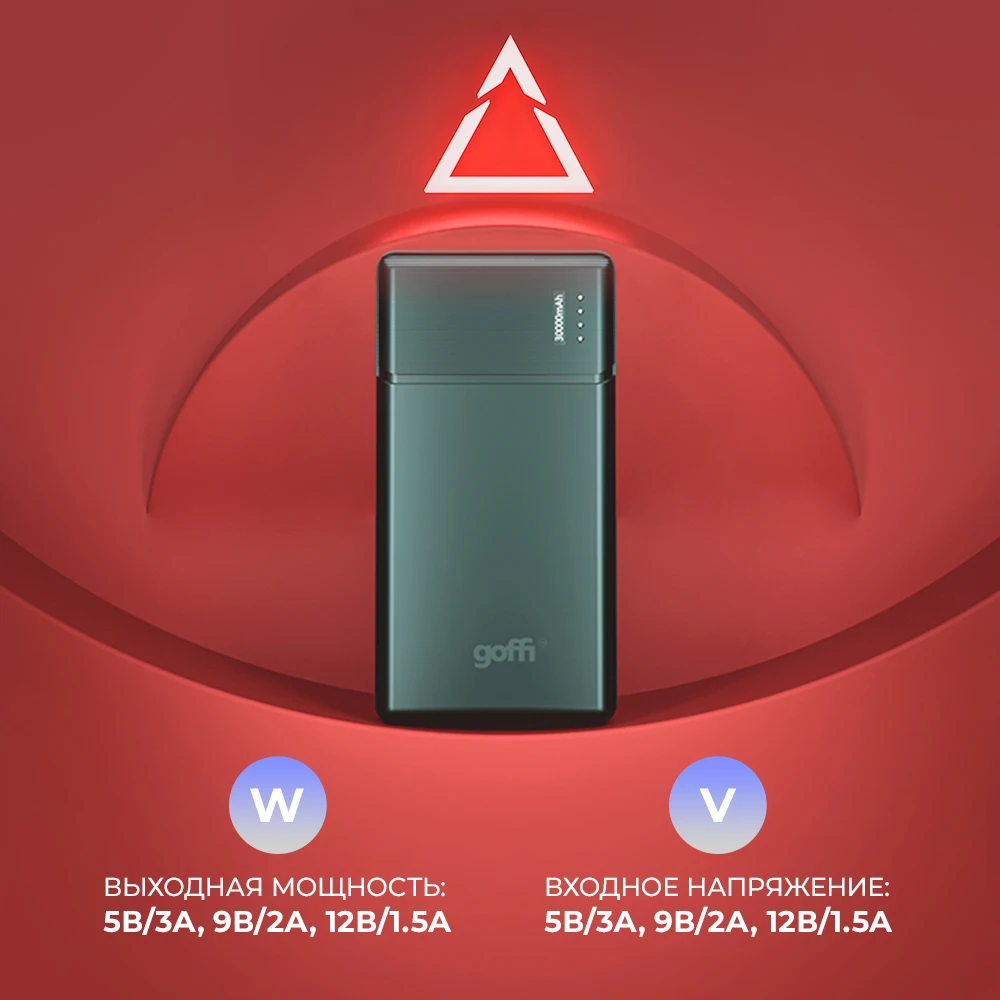 Goffi GF PB 30PDBLK Повербанк портативный внешний аккумулятор 30000 мАч QC Быстрая зарядка PD