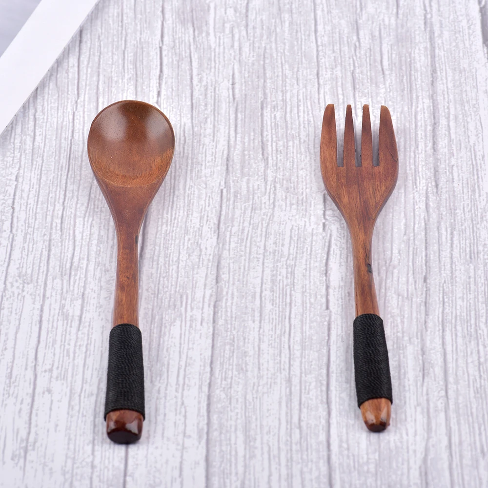 Ложка и вилка из натурального дерева рисовые супы столовые приборы ручной работы