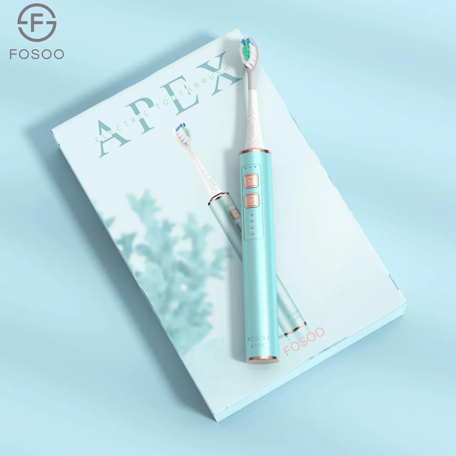 

FOSOO APEX, Sonic Electric Toothbrush,Metal Cover, 42000VPM 180 Days Battery Life 4 Cleaning Modes With 2 Type Brush Heads Blue