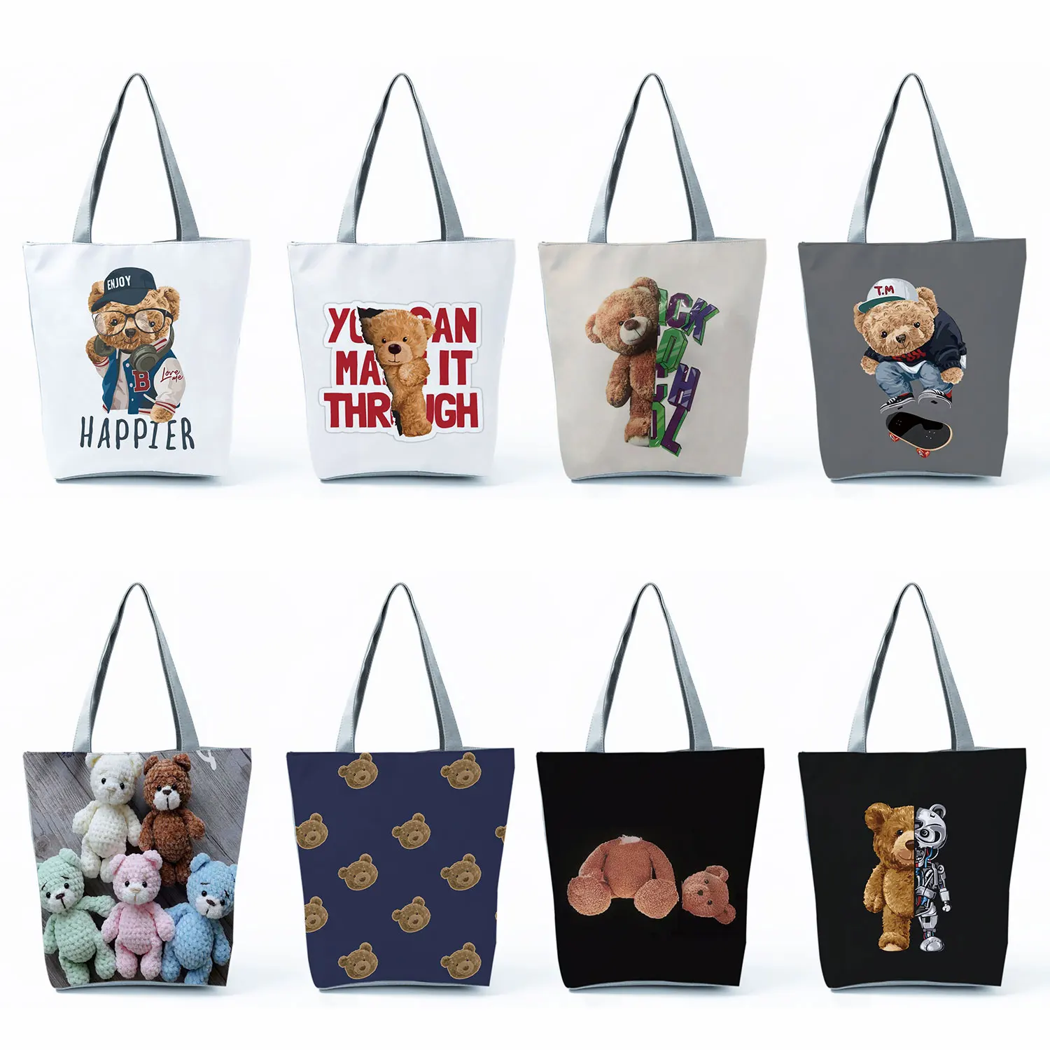 

Animal Bear Printed High Capacity Shopping Tote Fashion Cartoon Eco Friendly Women Shoulder Bag Portable Foldable Storage Bags