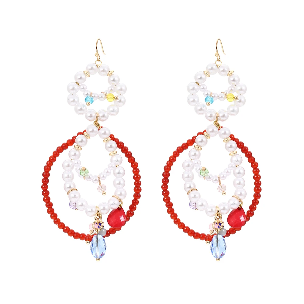 

ZA New Ethnic Manual Crystal Pearl Earrings Fashion Colorful Beaded Dangle Earrings For Women Bohemia Jewelry Accessories Gift