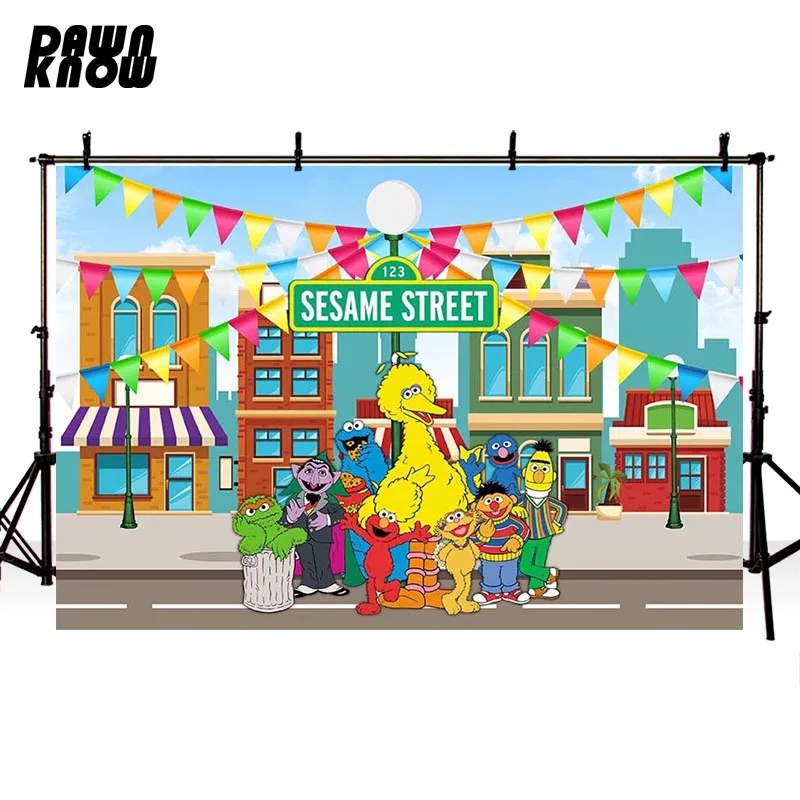 

DAWNKNOW по индивидуальному заказу футболка с рисунками из мультфильма «Улица Сезам» фон для фотосъемки с изображением детский фон с флагами ф...