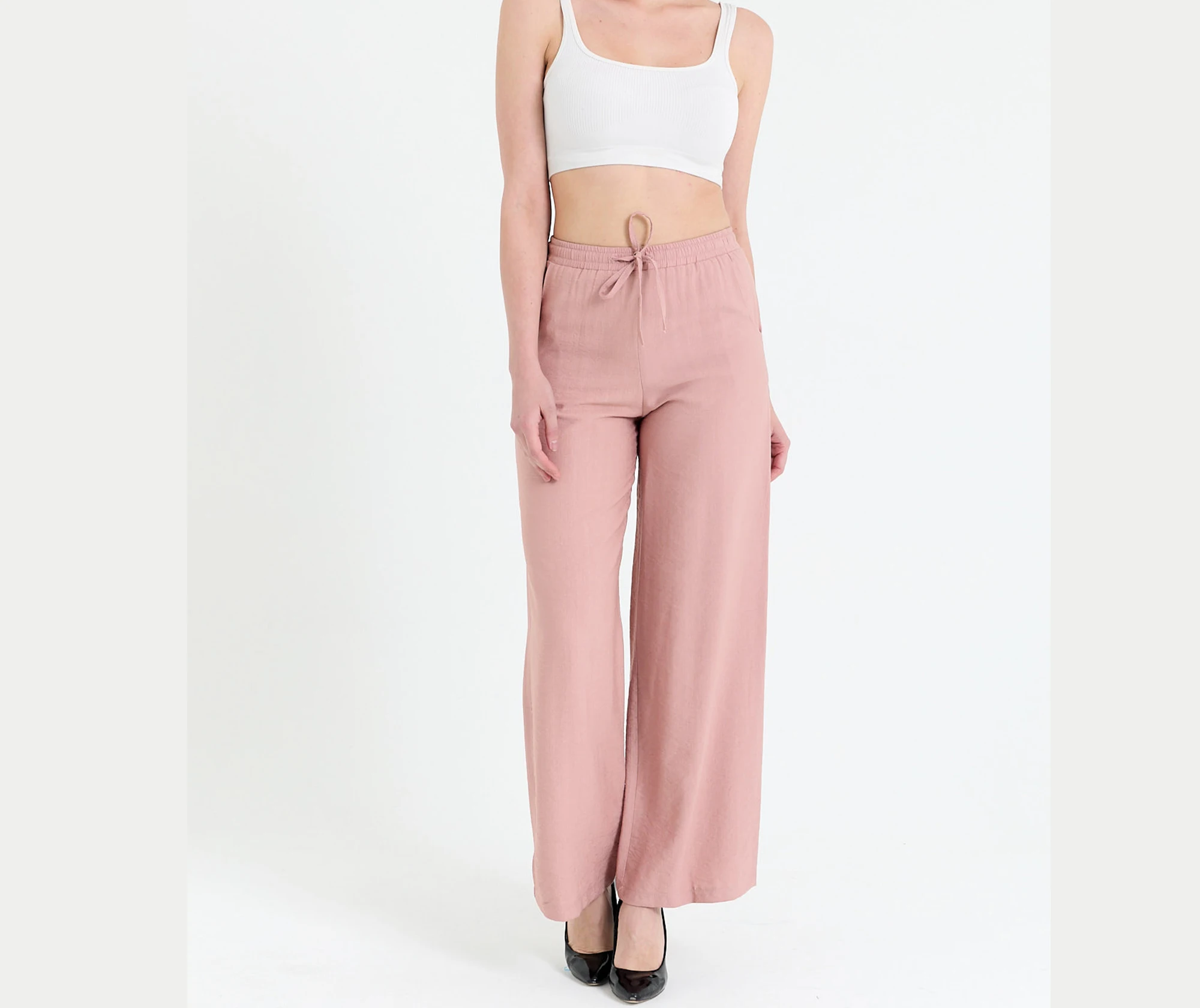 

Women's Dusty Rose Linen Aerobin Trouser For Summer
