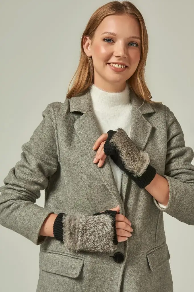 12927 меховые Черные Серые перчатки YL|Перчатки для мальчиков| |