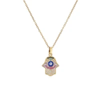 hand shape hamsa evil eye necklace for women inlaid zircon lucky colorful palm pendant party wedding female jewelry gift party