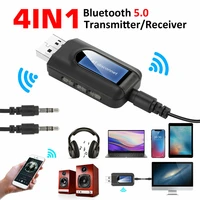 4 in 1 bluetooth 5 0 transmitter receiver wireless lcd display music audio stereo 3 5mm usb aux adapter for car pc tv headphones