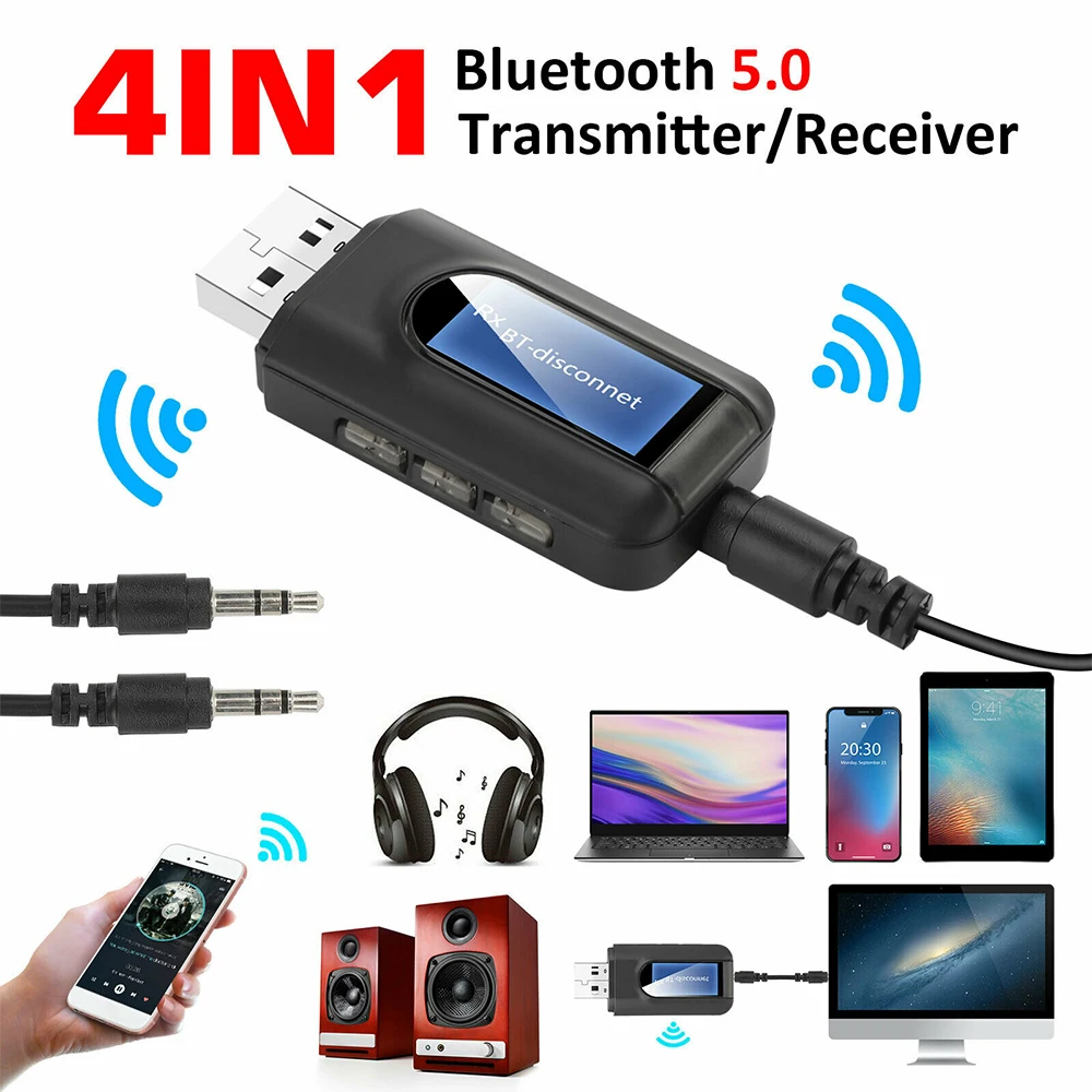 4 в 1 Bluetooth 5 0 передатчик приемник беспроводной ЖК-дисплей Музыка Аудио Стерео 3 мм