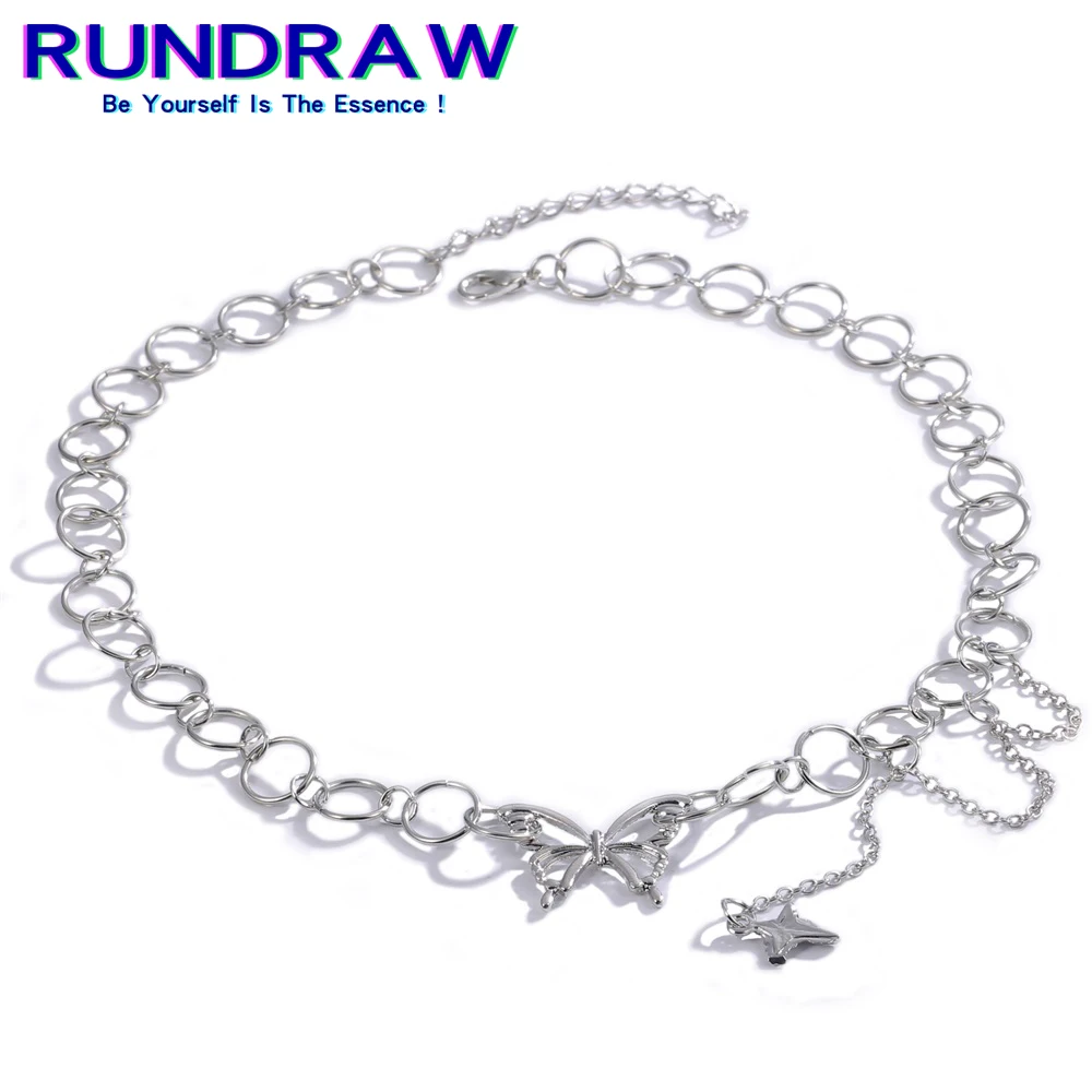 

Rundraw Trendy Hip Hop Women Butterfly Hollow Drop Pendant Choker Chain Necklace For Fashion Korean Party Gift Jewelry
