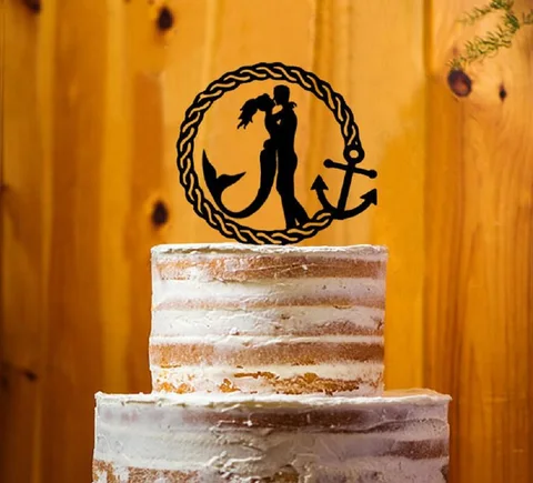 Акриловый Топ для торта русалки, якорь, деревенский стиль, деревянный Топ для торта, свадебное украшение, свадебный торт, топперы для жениха и невесты